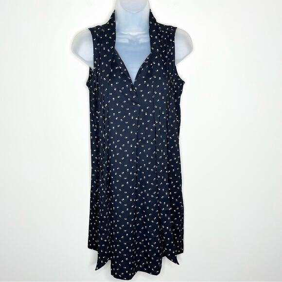 LOFT Black/Cream Paw Print Neck Tie Mini Dress Size XS Cat Dog Office Work - Picture 2 of 6
